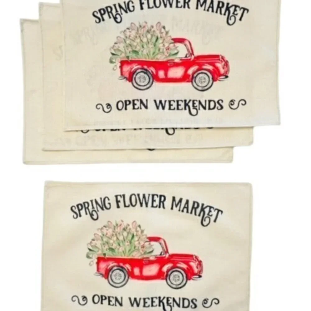 FLOWER TRUCK Table Placemats SPRING Floral Country Farmhouse Home Decor Set Of 4